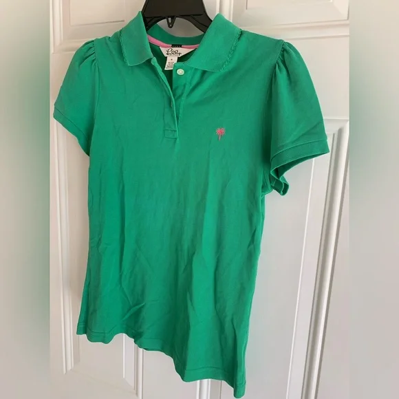 Vintage Lilly Pulitzer Girls Polo Shirt Size M Green Pima Cotton Blend Button - Picture 5 of 9
